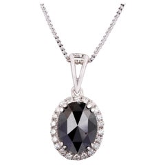 Pendentif à breloques en or blanc 14 carats avec diamants naturels 0,138 carat et diamants noirs 1,329 carat