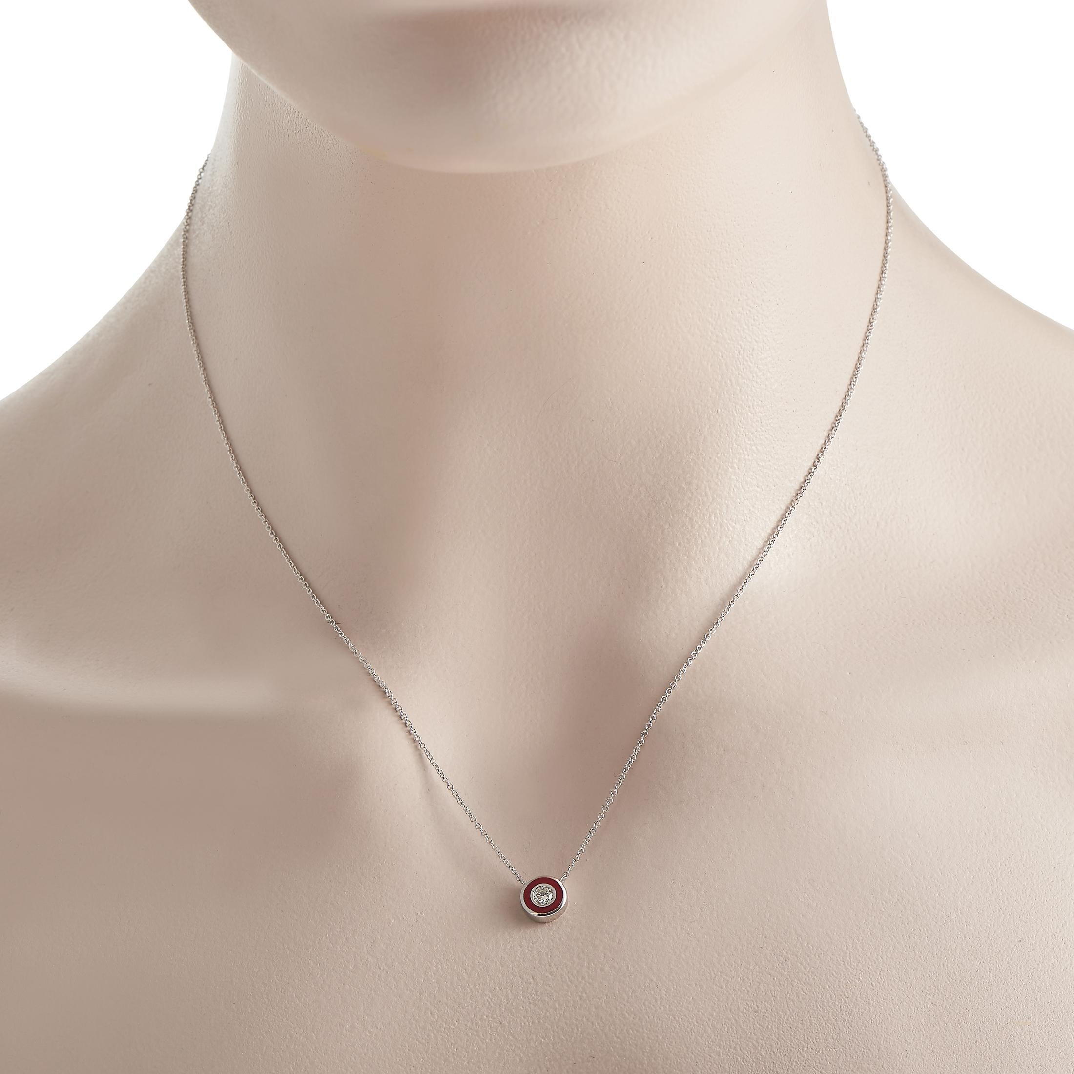 Put on this understated necklace and effortlessly spice up your casual attire with a bit of colour and a hint of sparkle. This LB Exclusive piece features a 17-long chain necklace with a lobster clasp and a 0.25-wide disc pendant. The pendant