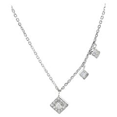 14K White Gold 0.15 Carat Diamond Necklace with 3 Affixed Diamond Shaped Pendant