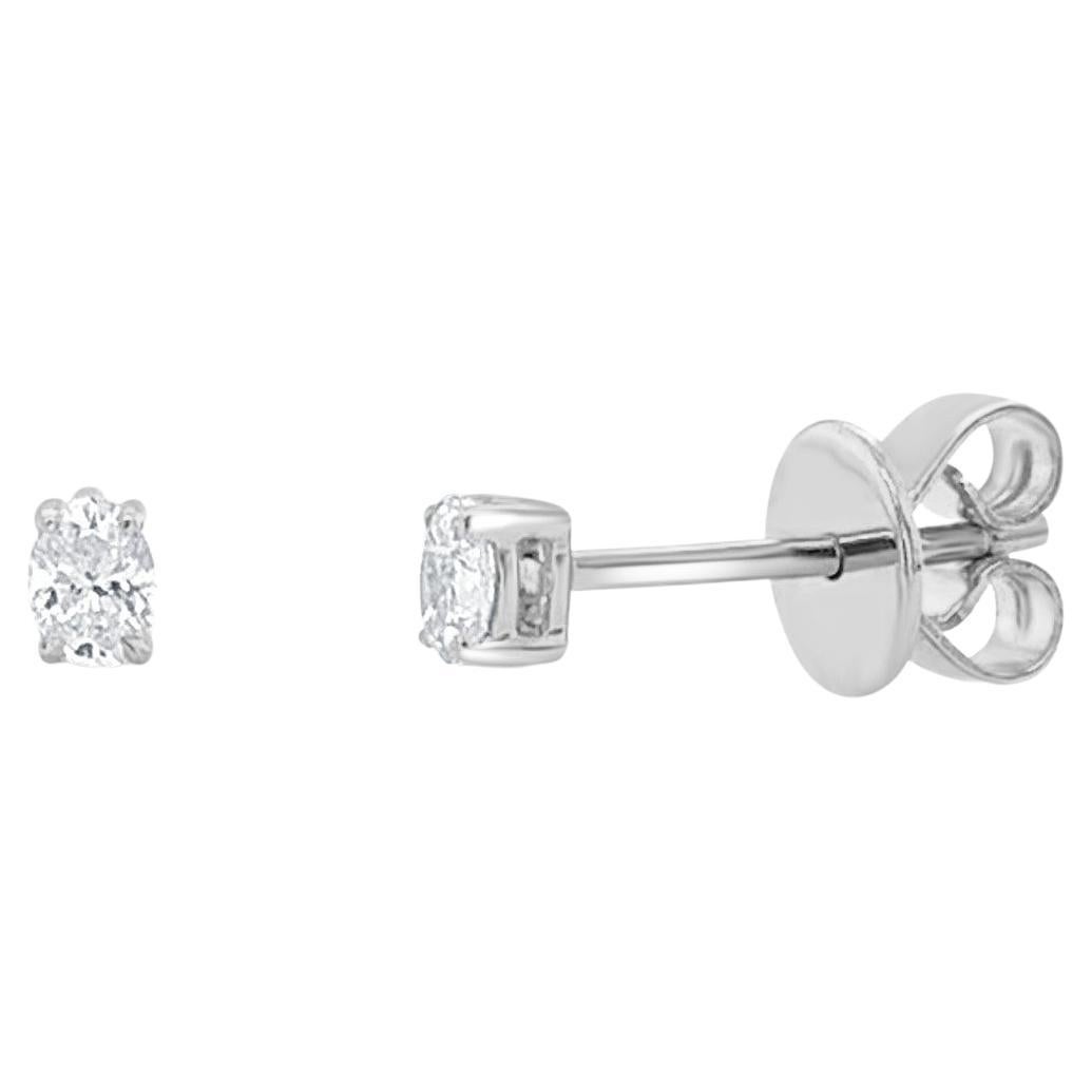 14K White Gold 0.15ct Oval Diamond Studs for Her