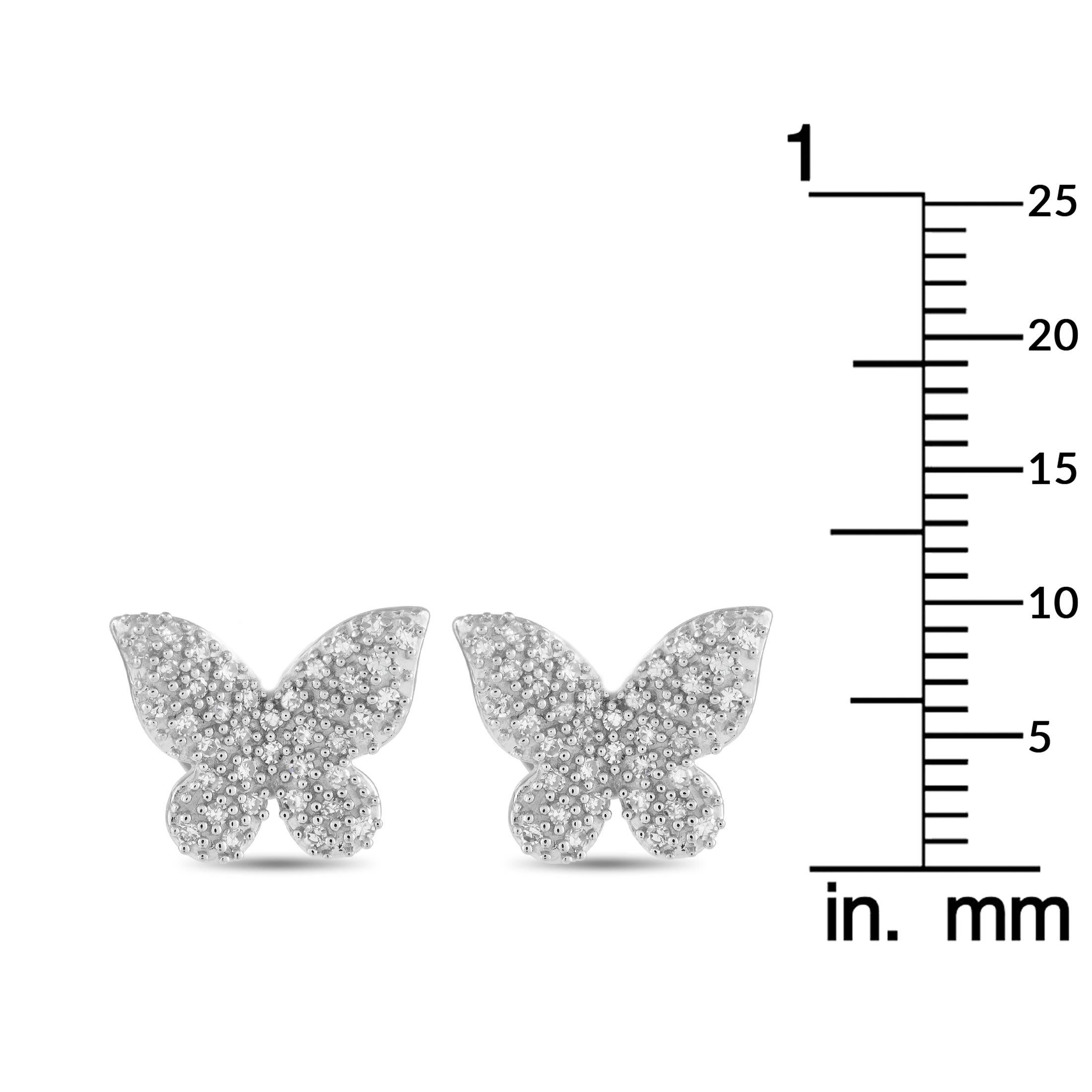 Round Cut 14K White Gold 0.16ct Diamond Butterfly Earrings For Sale