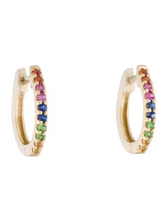 14k White Gold 0.18 Carat Rainbow Sapphire Huggie Earrings