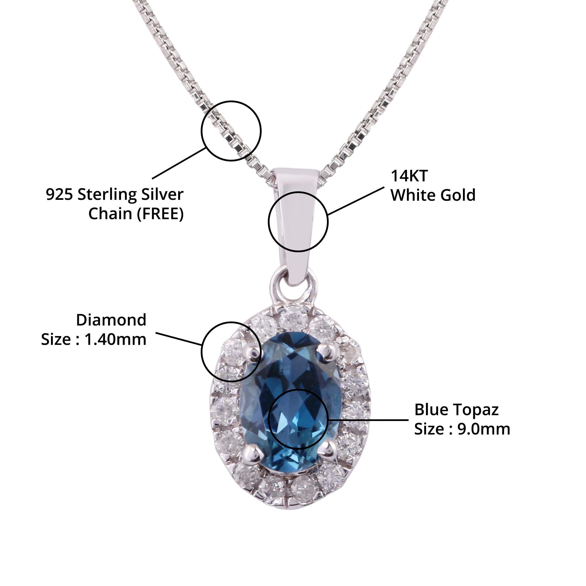 Item details:-

✦ SKU:- JPD00158WWW

✦ Material :- Gold

✦ Metal Purity : 14K White Gold

✦ Gemstone Specification:- 
✧ Clear Diamond Round (l1/H1) - 1.40mm - 15 Pcs
✧ Natural Blue Topaz - 9mm - 1 Pcs


✦ Approx. Diamond Carat Weight : 0.182Carat
✦