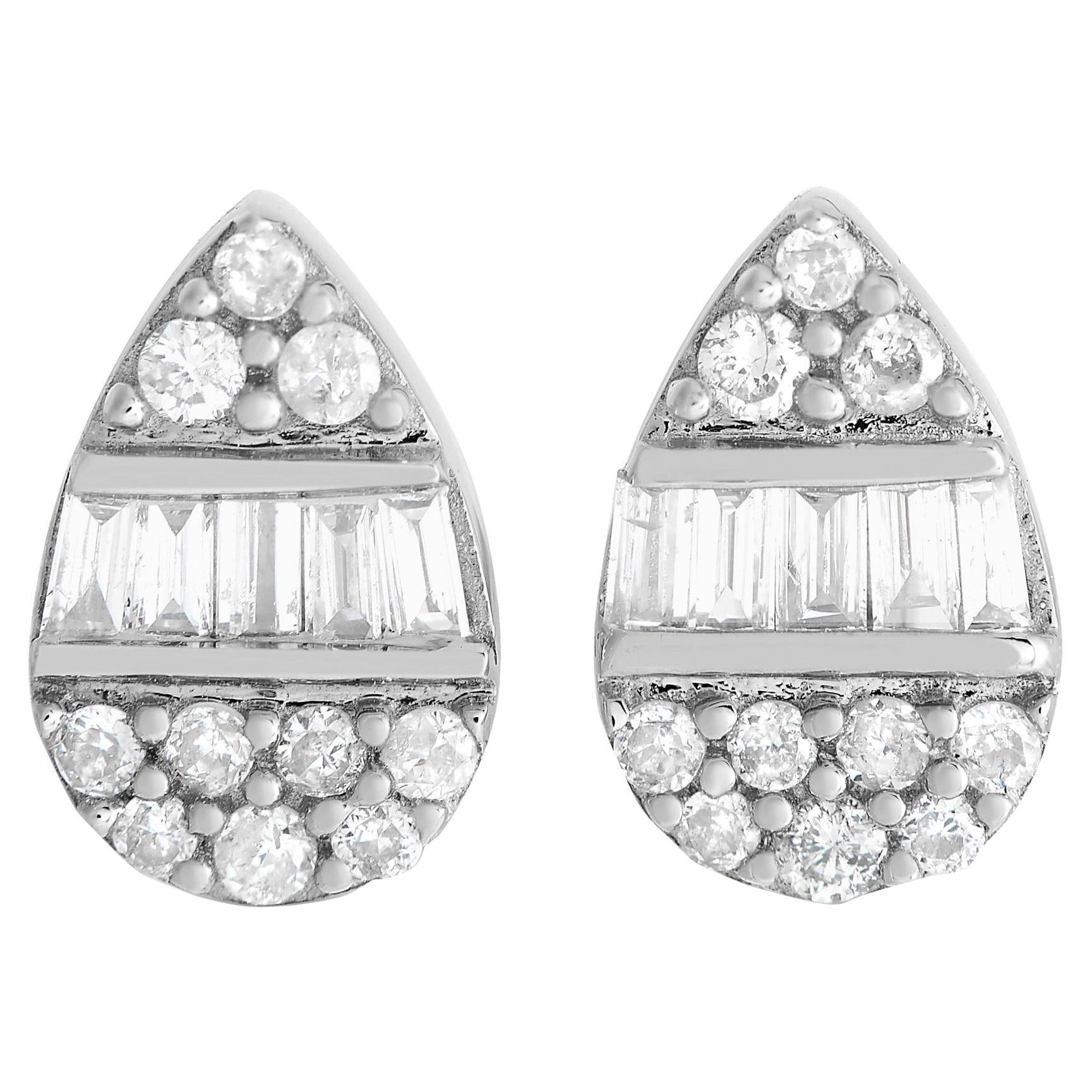 Pendientes Racimo de Diamantes Pera Oro Blanco 14K 0,18ct