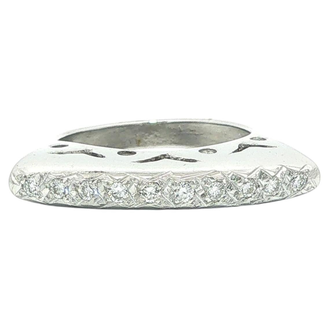 14k White Gold 0.18ctw Pave Diamond Open Work Flared High Profile Band Ring
