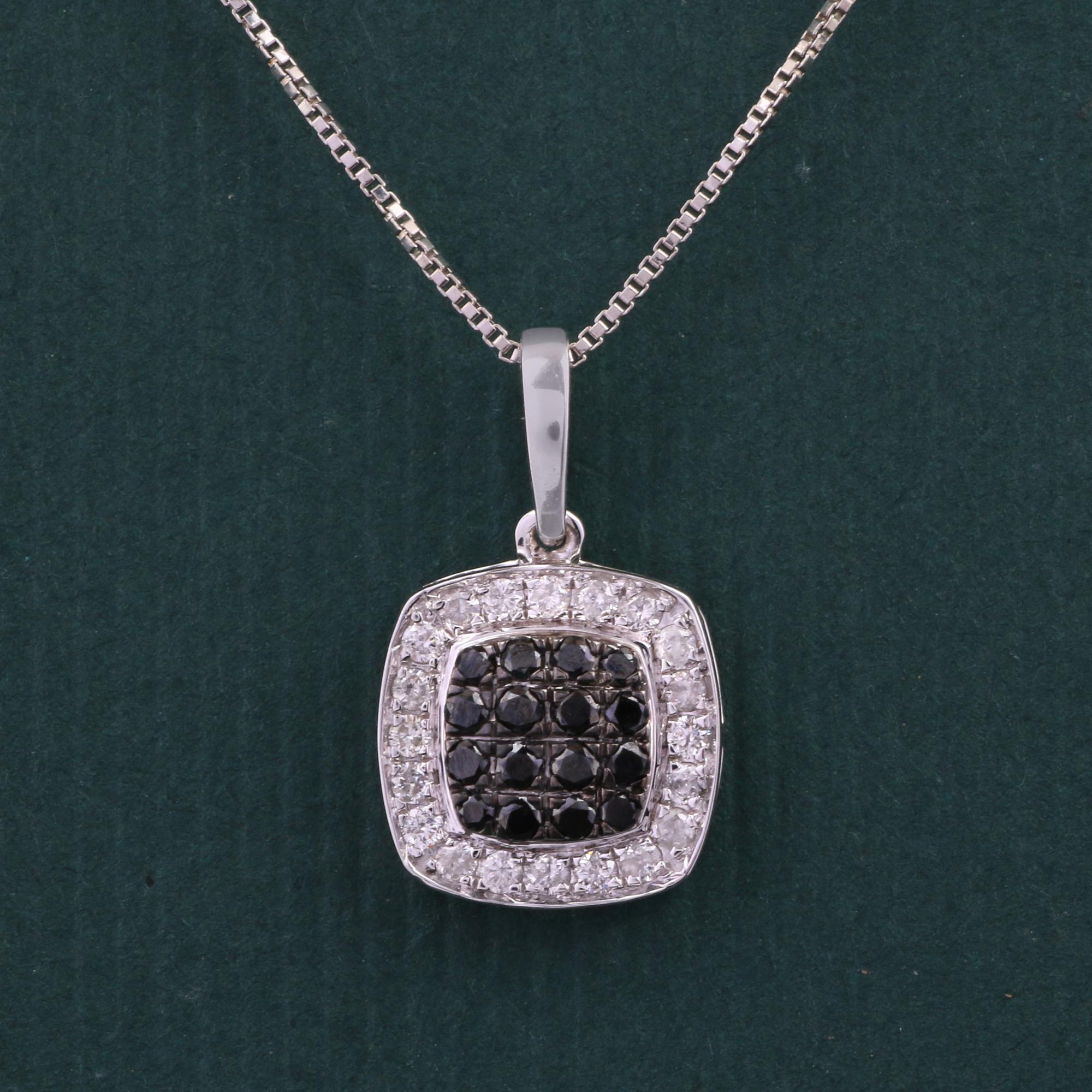 Modern 14K White Gold 0.198 Ctw Natural Diamond, 0.139 Ctw Black Diamond Charm Pendant For Sale