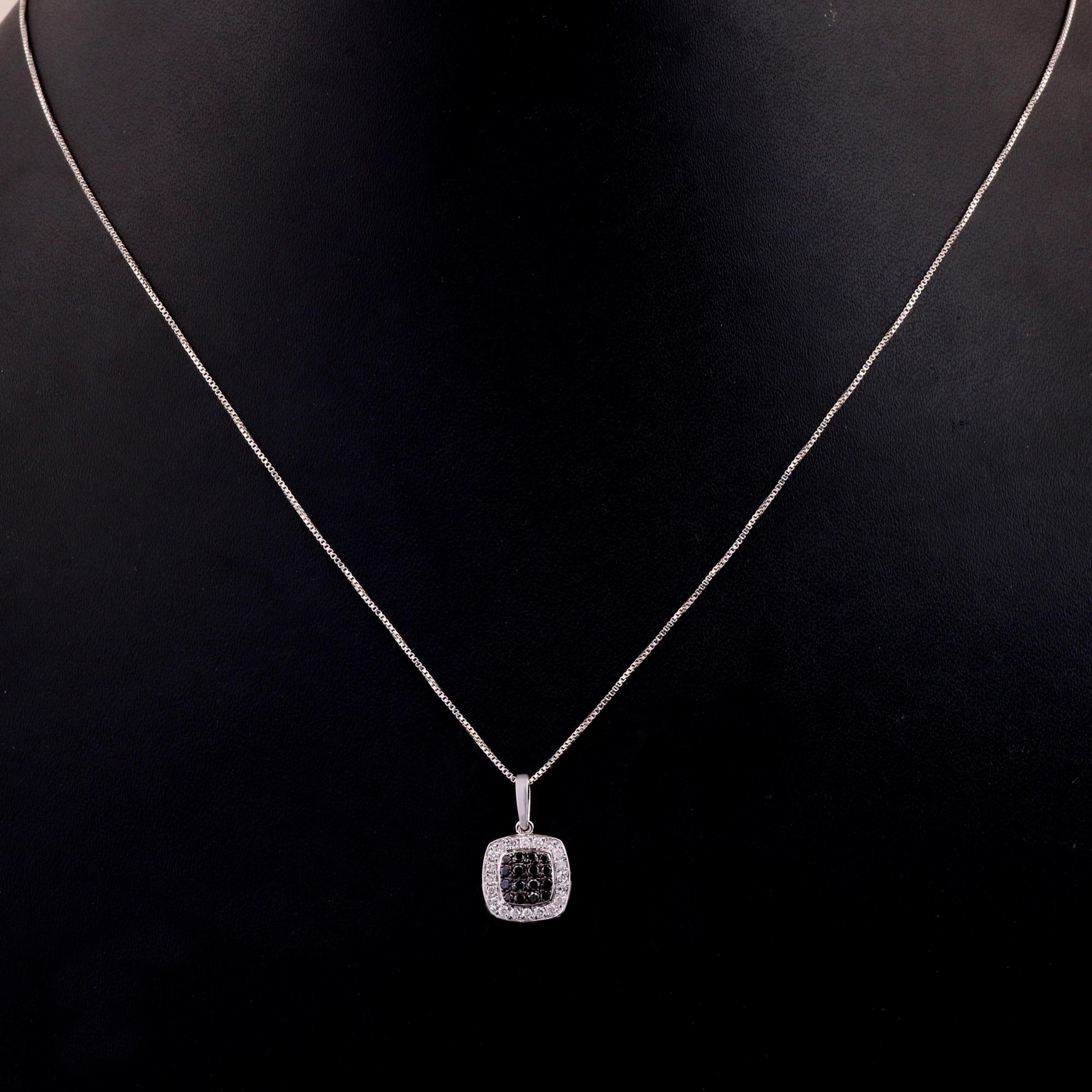 Women's 14K White Gold 0.198 Ctw Natural Diamond, 0.139 Ctw Black Diamond Charm Pendant For Sale