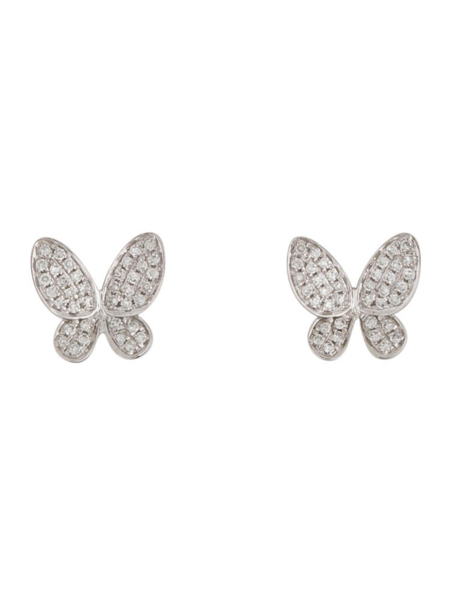 Round Cut 14k White Gold 0.20 Carat Diamond Butterfly Stud Earrings For Sale