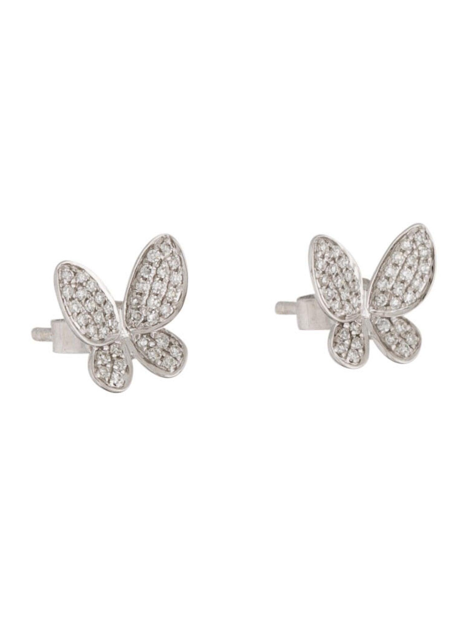 Women's 14k White Gold 0.20 Carat Diamond Butterfly Stud Earrings For Sale