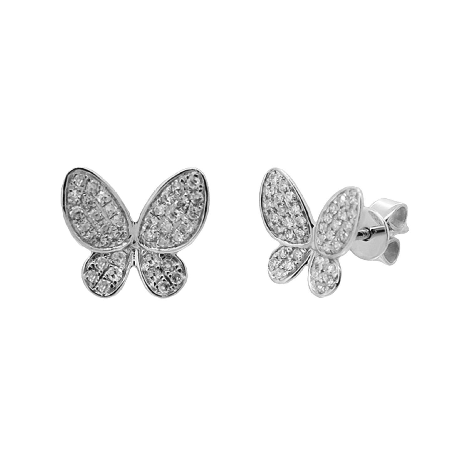 Clous d'oreilles papillon en or blanc 14 carats avec diamants de 0,20 carat