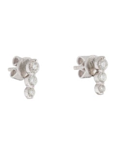 14K White Gold 0.20ct Diamond 3 Stone Bar Stud Earrings for Her
