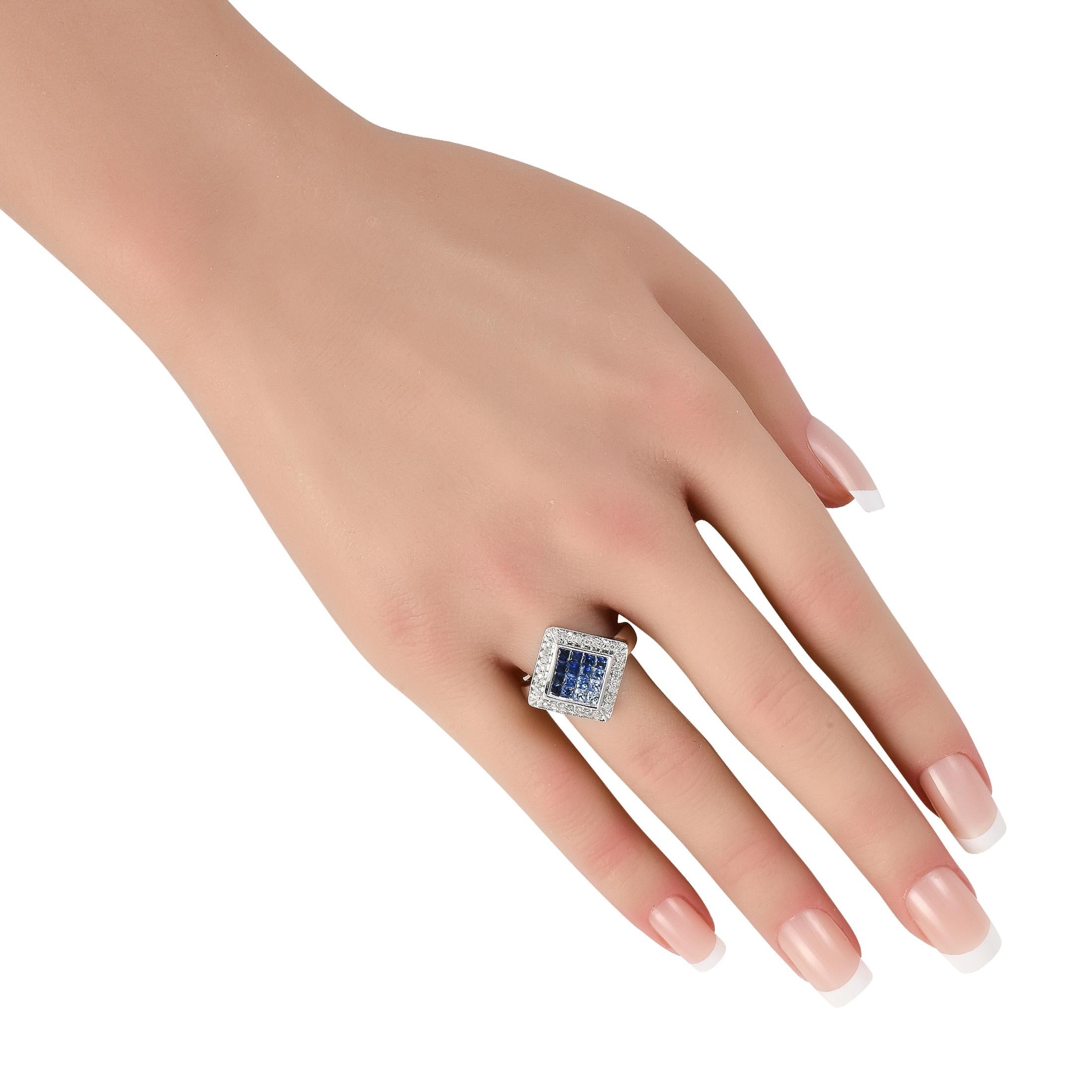 Taglio rotondo Anello in oro bianco 14K con diamante e zaffiro da 0,20 carati MF20-120324 in vendita