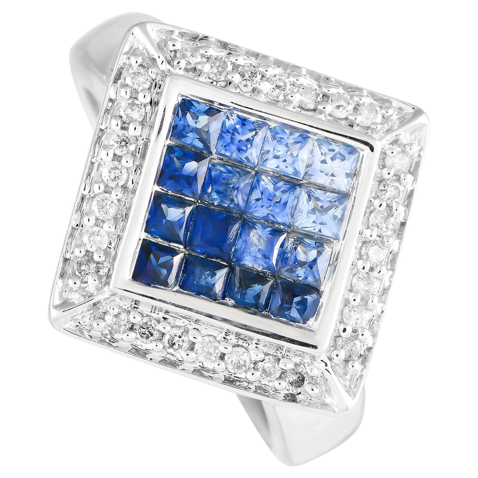 Anillo de oro blanco de 14 quilates con diamantes y zafiros de 0,20 ct MF20-120324