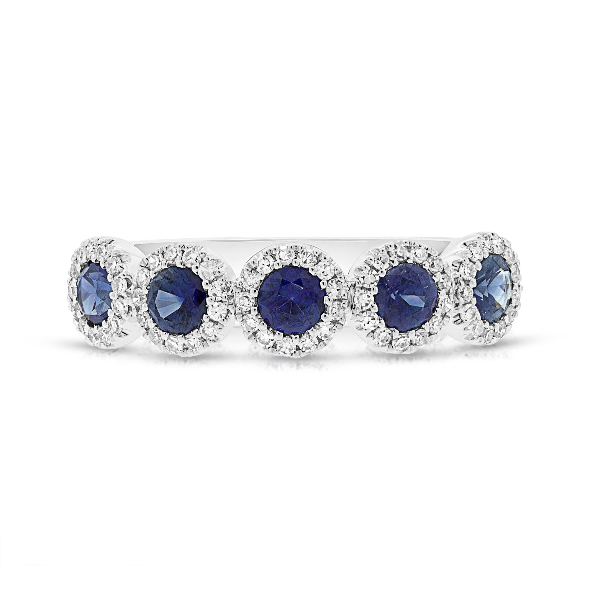 Modern 14 Karat White Gold 0.20 Carat Diamonds 0.70 Carat Blue Sapphire Ring