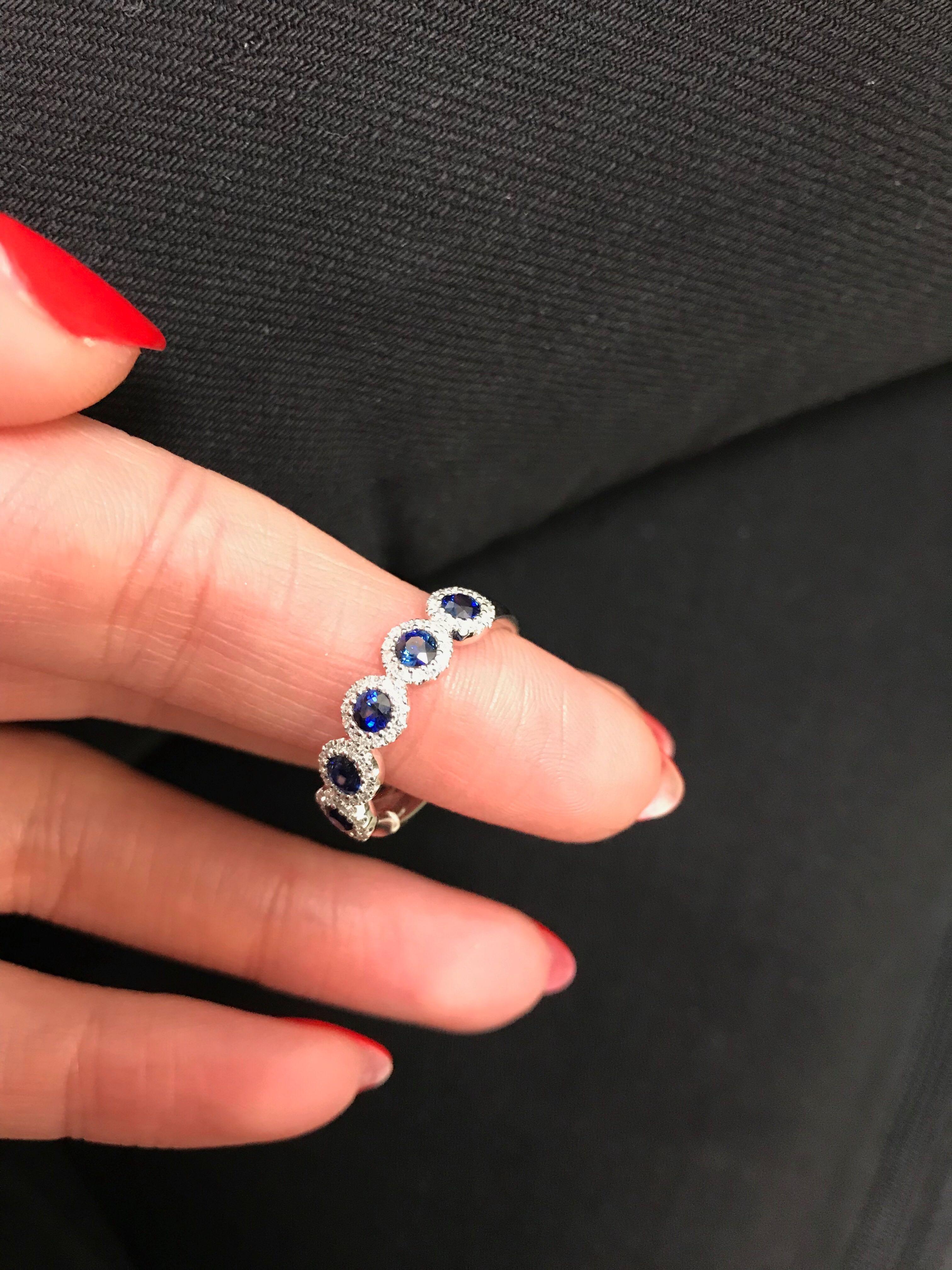 Women's 14 Karat White Gold 0.20 Carat Diamonds 0.70 Carat Blue Sapphire Ring