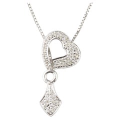 14k White Gold 0.22 Carat Diamond Unique Heart Lariat Necklace, Size 19.5