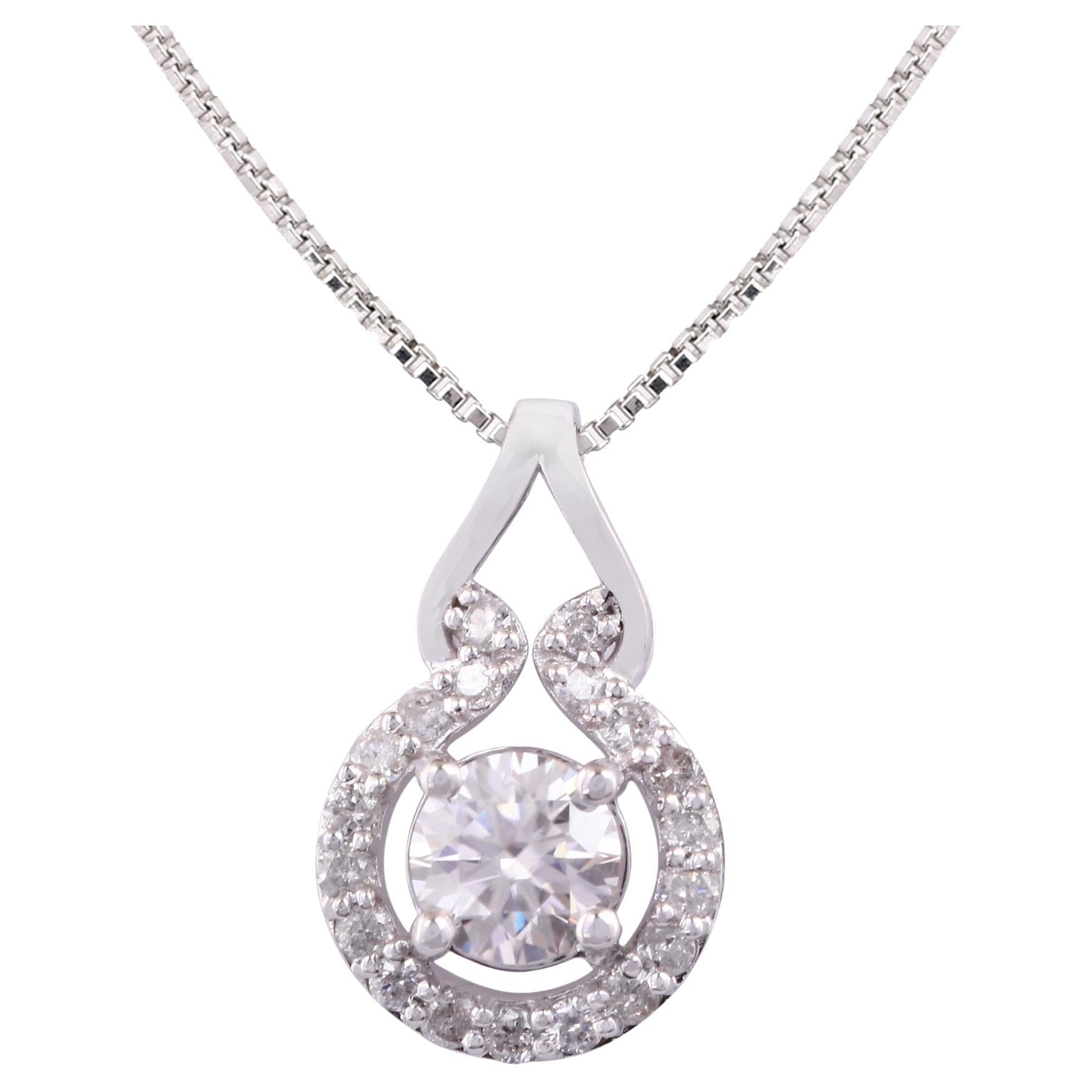 14K White Gold 0.223 Ctw Natural Diamond, 0.52 Ctw Moissanite Charm Pendant For Sale