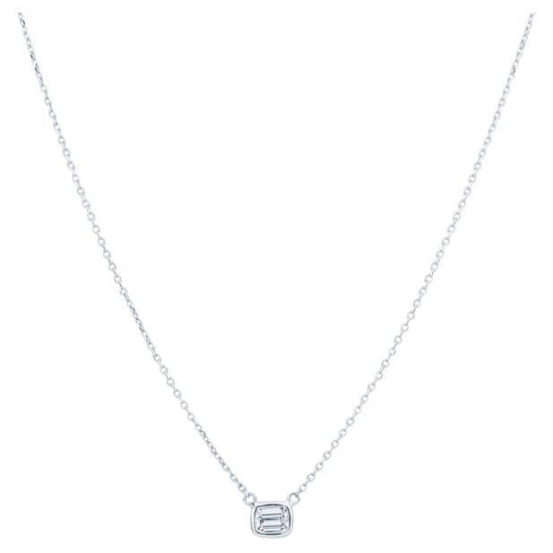 14k White Gold 0.23 Carat Natural Emerald Cut Diamond Pendant Necklace 