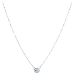 14k White Gold 0.23 Carat Natural Emerald Cut Diamond Pendant Necklace 