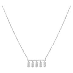 14k White Gold 0.23 Carat Round Diamond Charm Bar Pendant Necklace