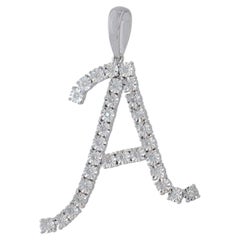 Pendentif en or blanc 14K 0.23 Ct Diamond Illusion Italic Script Letter A For Gift