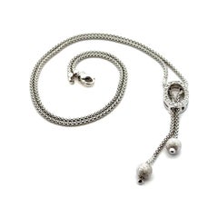 14k White Gold 0.23ctw Diamond Popcorn Link Chain Lariat Look Necklace Beads