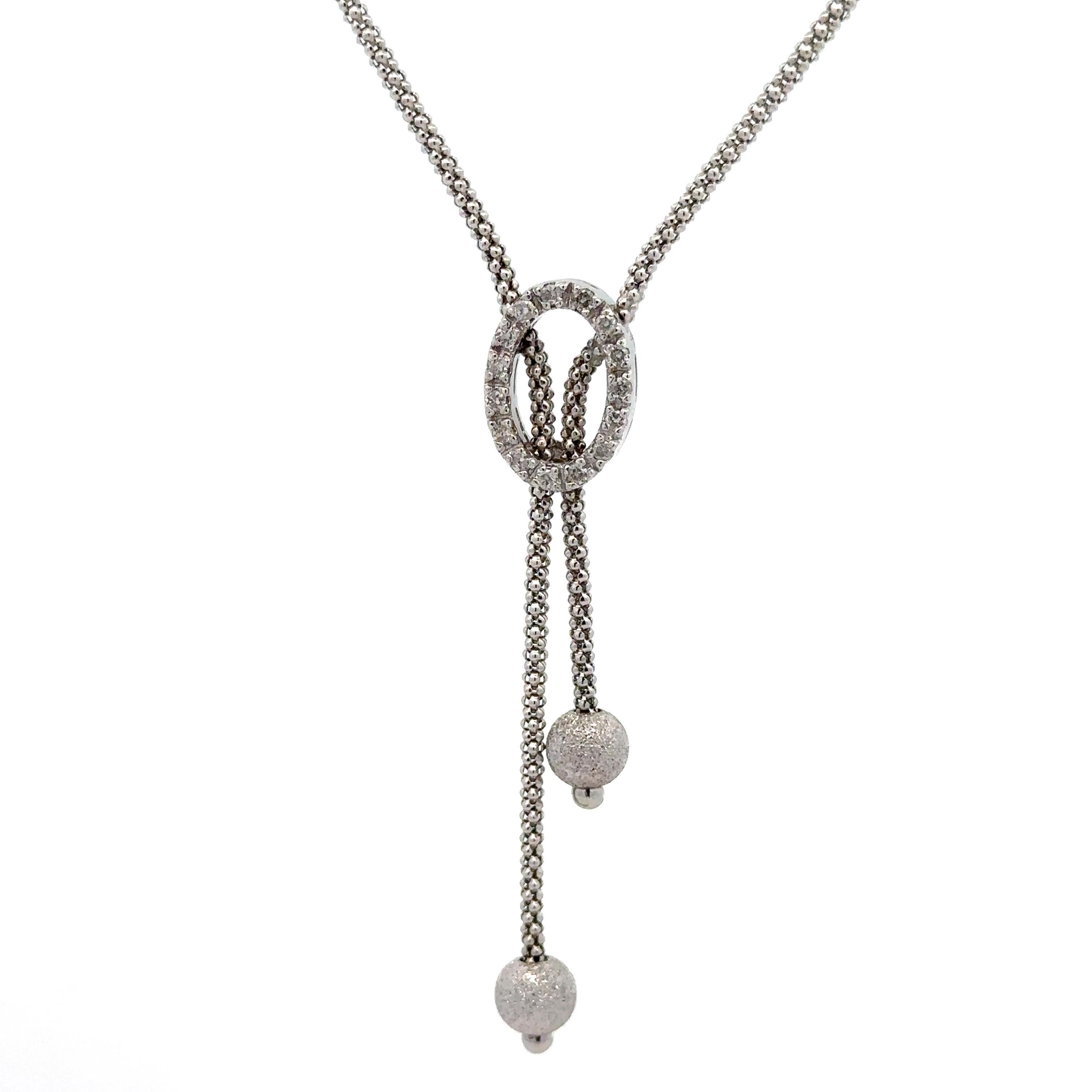 Taille brillant Collier à maillons lariat en or blanc 14 carats avec diamants 0,23 carat en vente