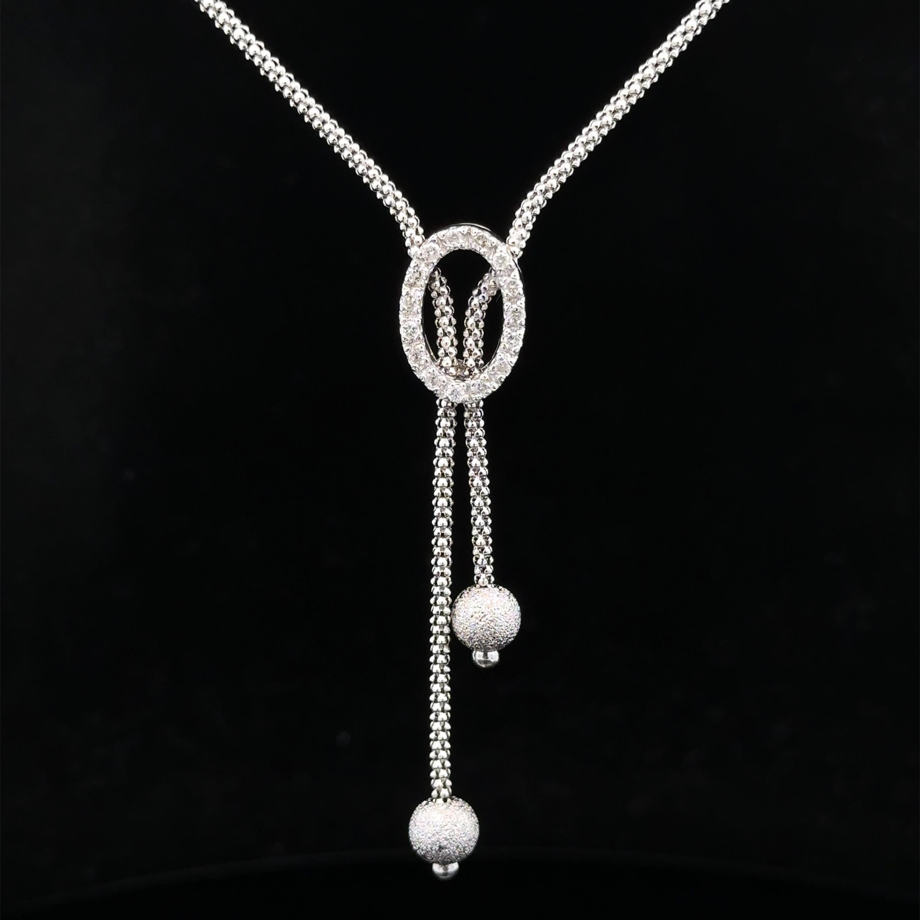 Collier à maillons lariat en or blanc 14 carats avec diamants 0,23 carat Excellent état - En vente à Montclair, NJ