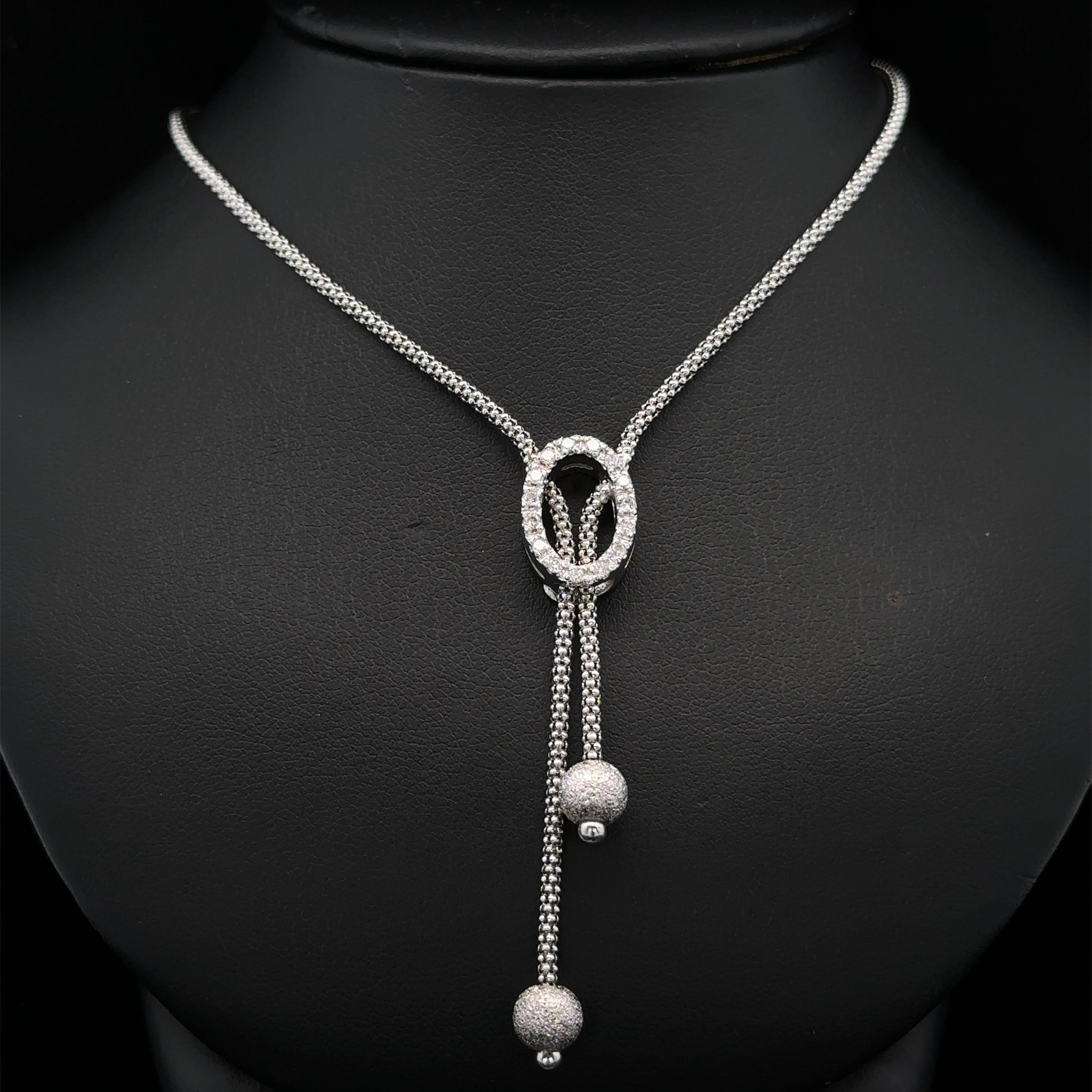 Collier à maillons lariat en or blanc 14 carats avec diamants 0,23 carat Pour femmes en vente