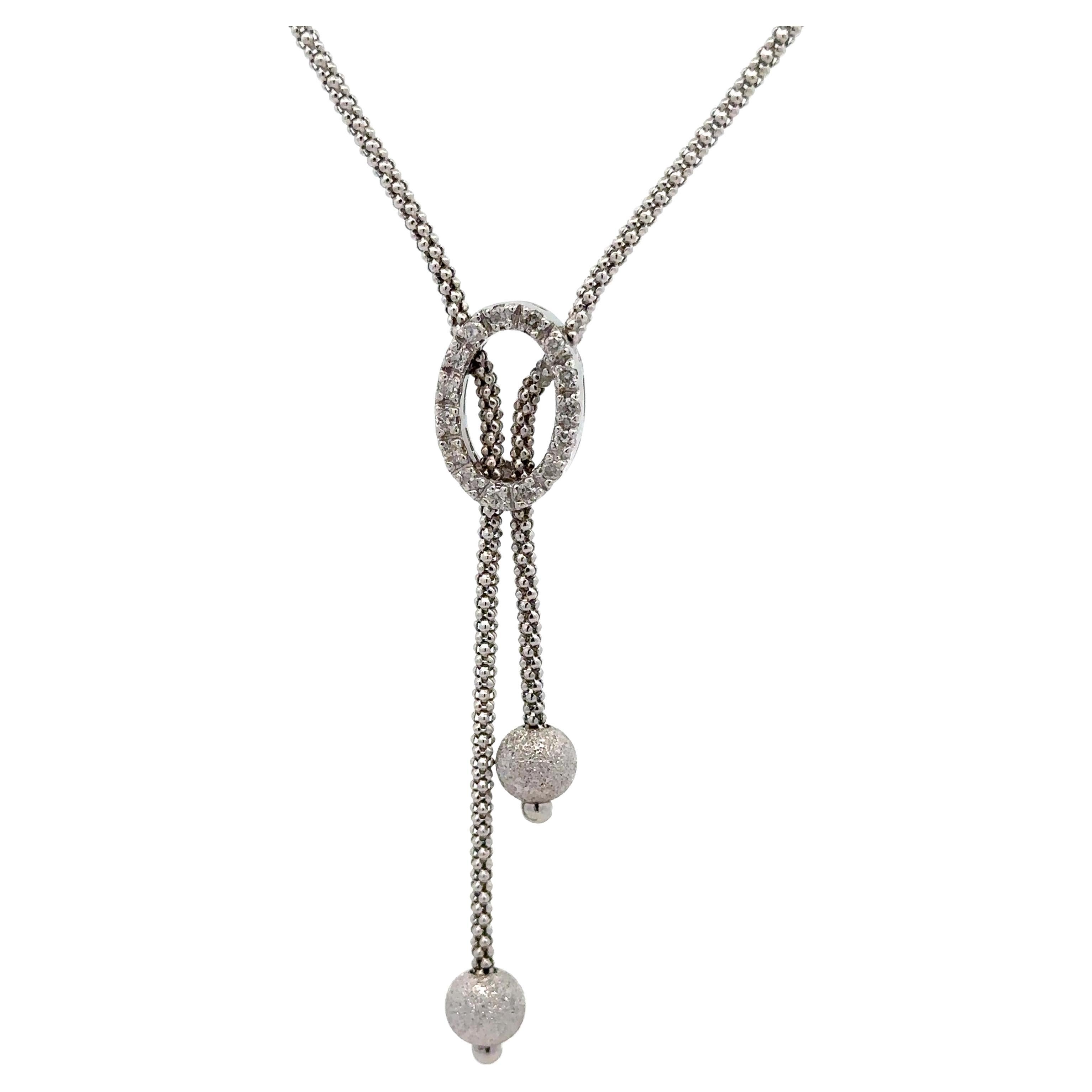 Oro bianco 14k 0,23ctw Diamante Popcorn Link Catena Lariat Look Collana Perline