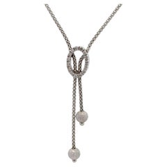 14k White Gold 0.23ctw Diamond Popcorn Link Chain Lariat Look Necklace Beads