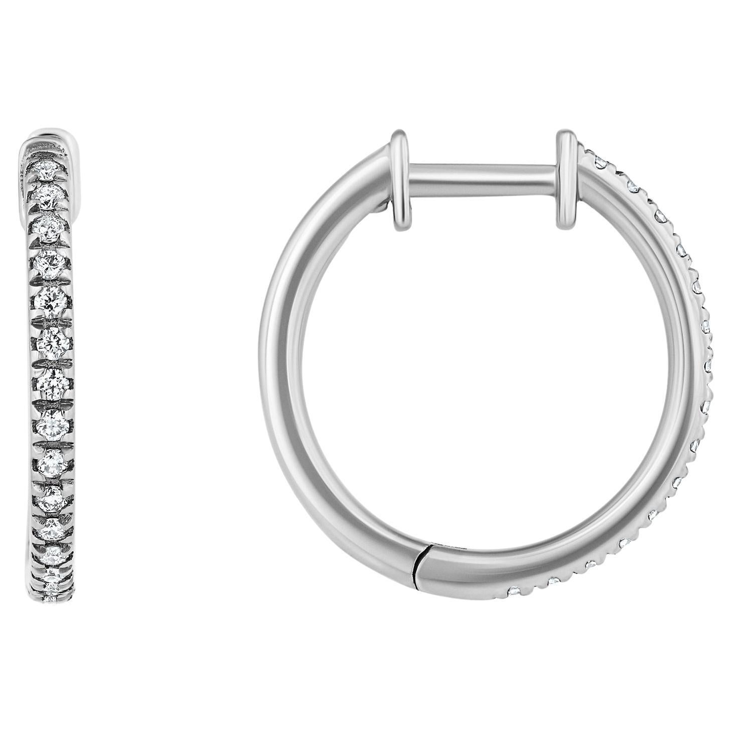 14K White Gold 0.24 Carat Midi Pave Diamond Hoop Earrings by Shlomit Rogel