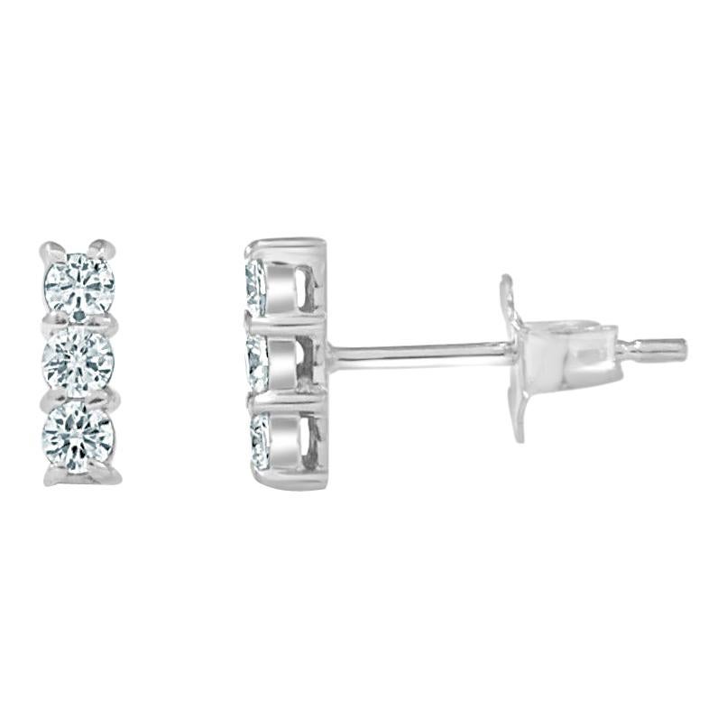 14K White Gold 0.24 Diamond Bar Stud Earrings For Sale