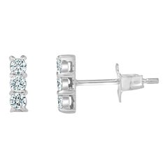 14K White Gold 0.24 Diamond Bar Stud Earrings