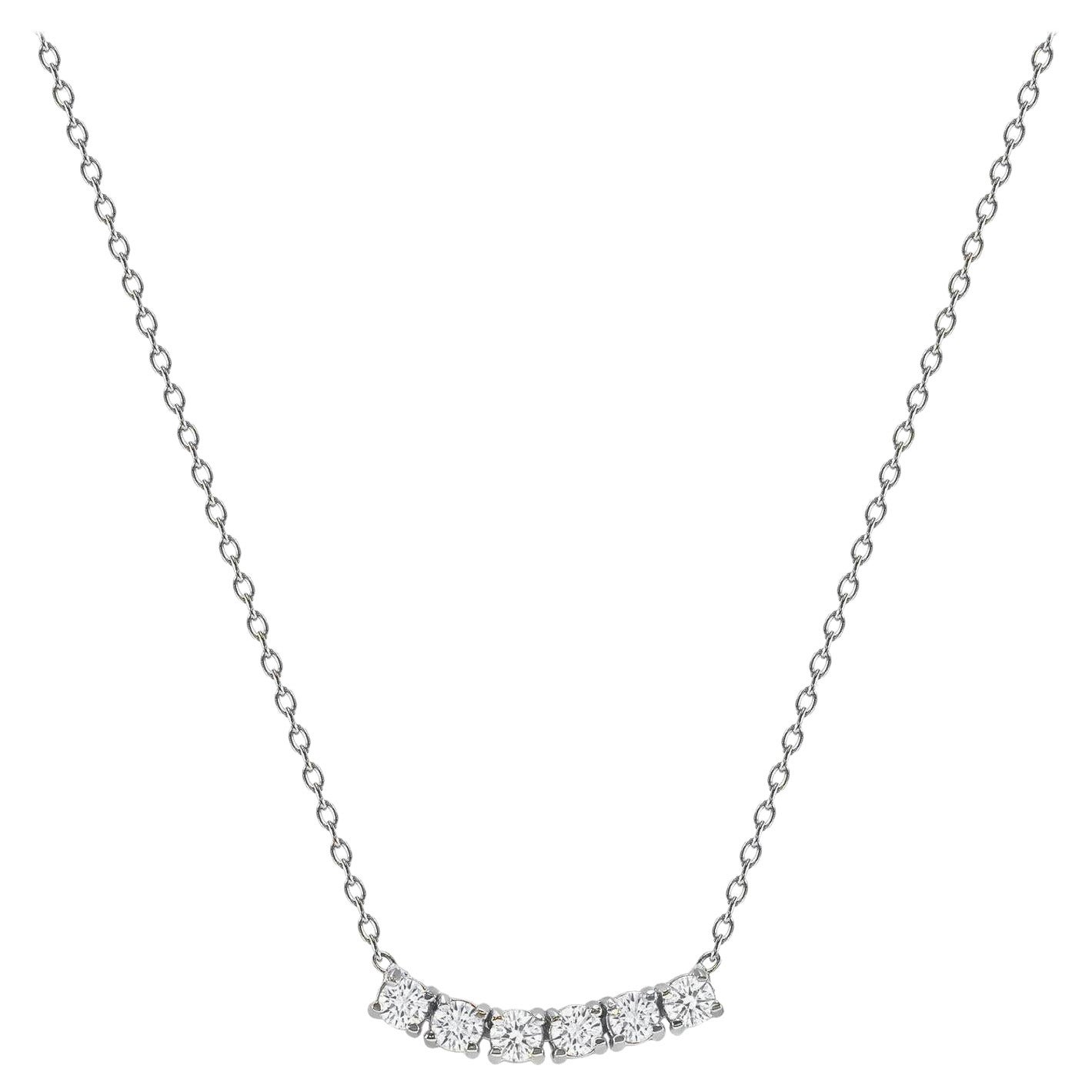 Collier incurvé à six pierres en or blanc 14 carats avec petit diamant rond de 0,25 carat