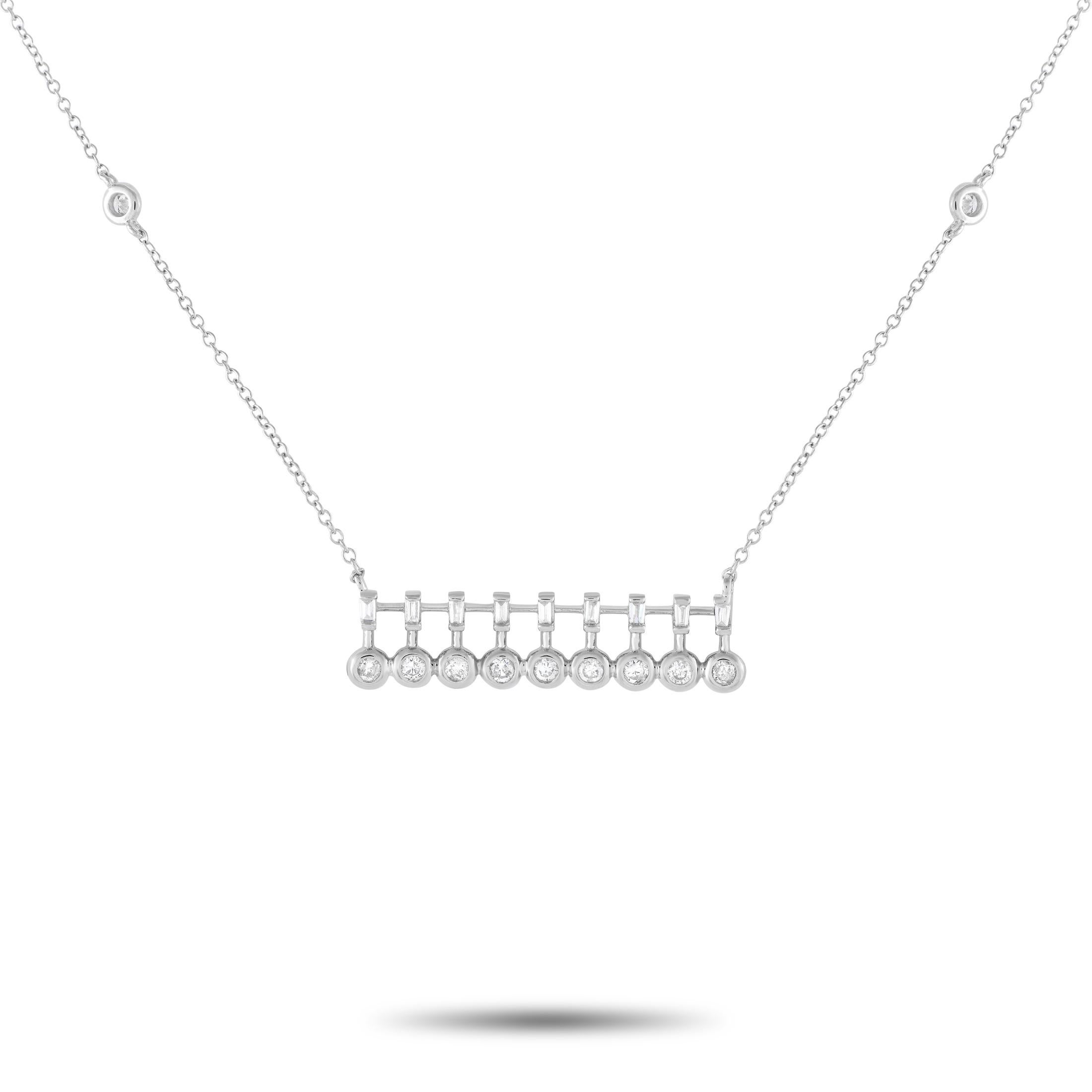 14K White Gold 0.25ct Diamond Bar Necklace In New Condition For Sale In Southampton, PA