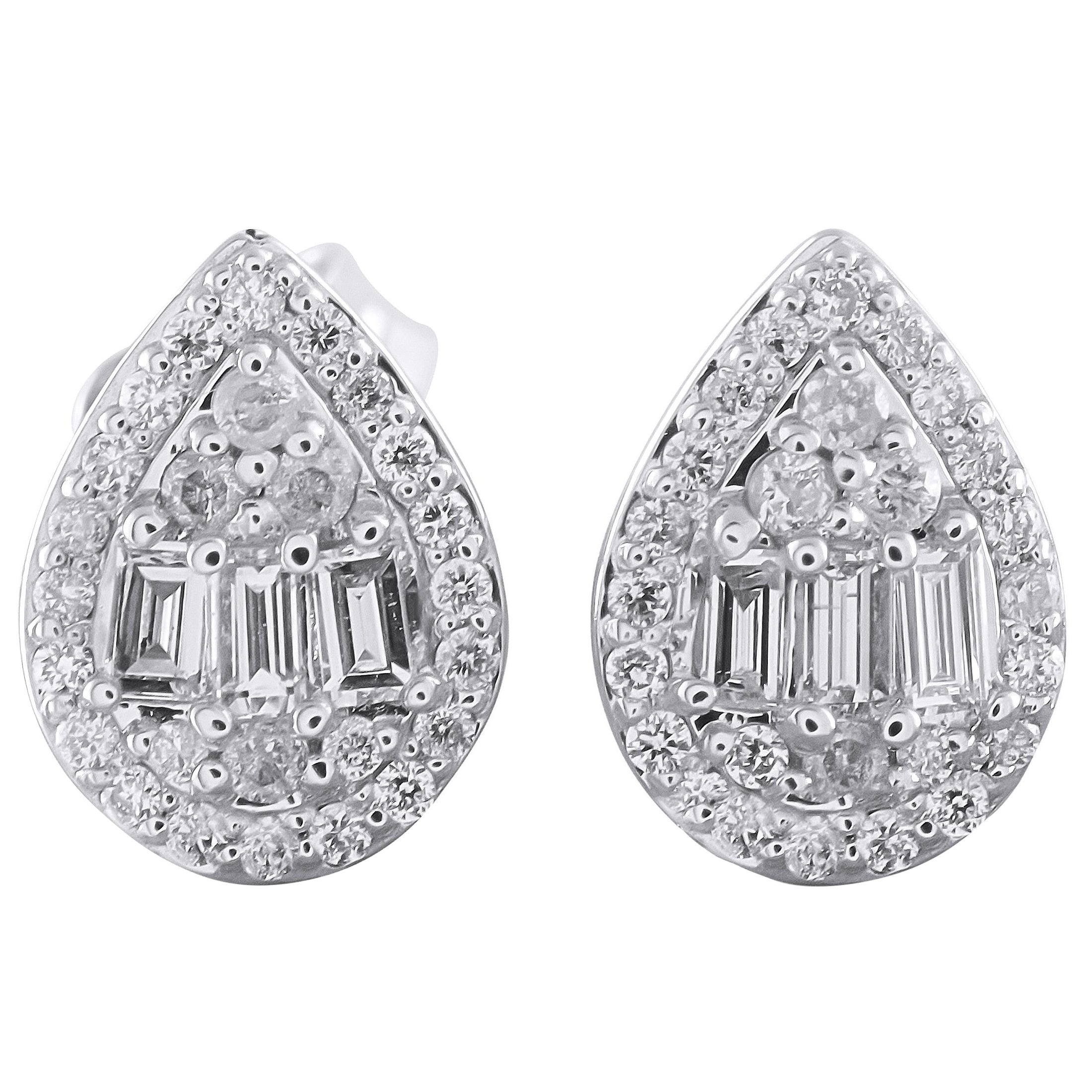 14K White Gold 0.25ct Diamond Cluster Pear Stud Earrings ER29498-W