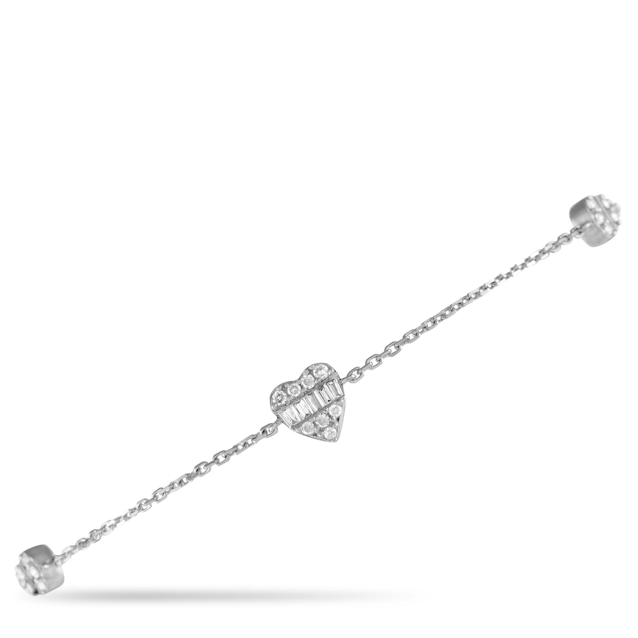14K White Gold 0.25ct Diamond Heart Bracelet In New Condition In Southampton, PA