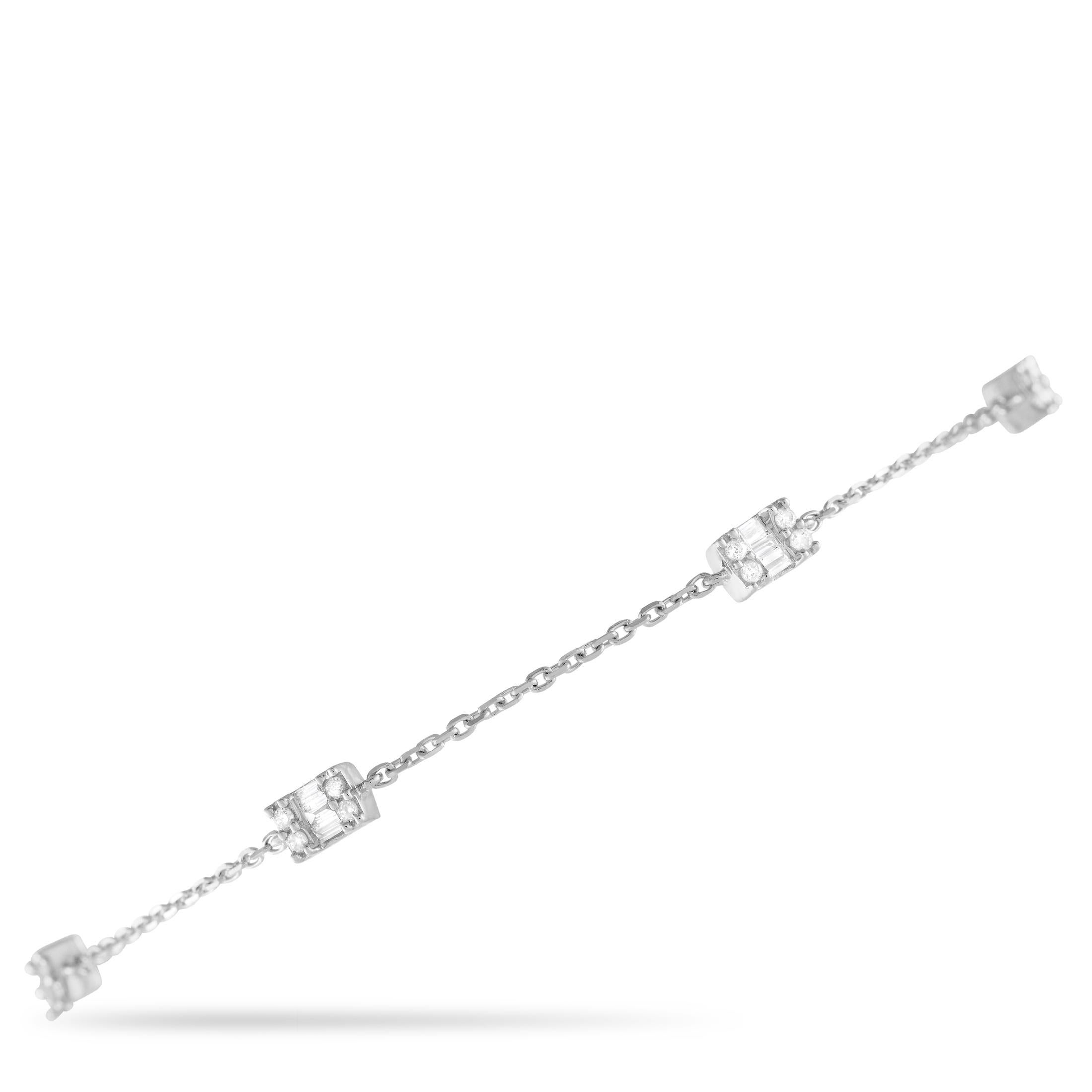 14K White Gold 0.25ct Diamond Station Bracelet In New Condition For Sale In Southampton, PA