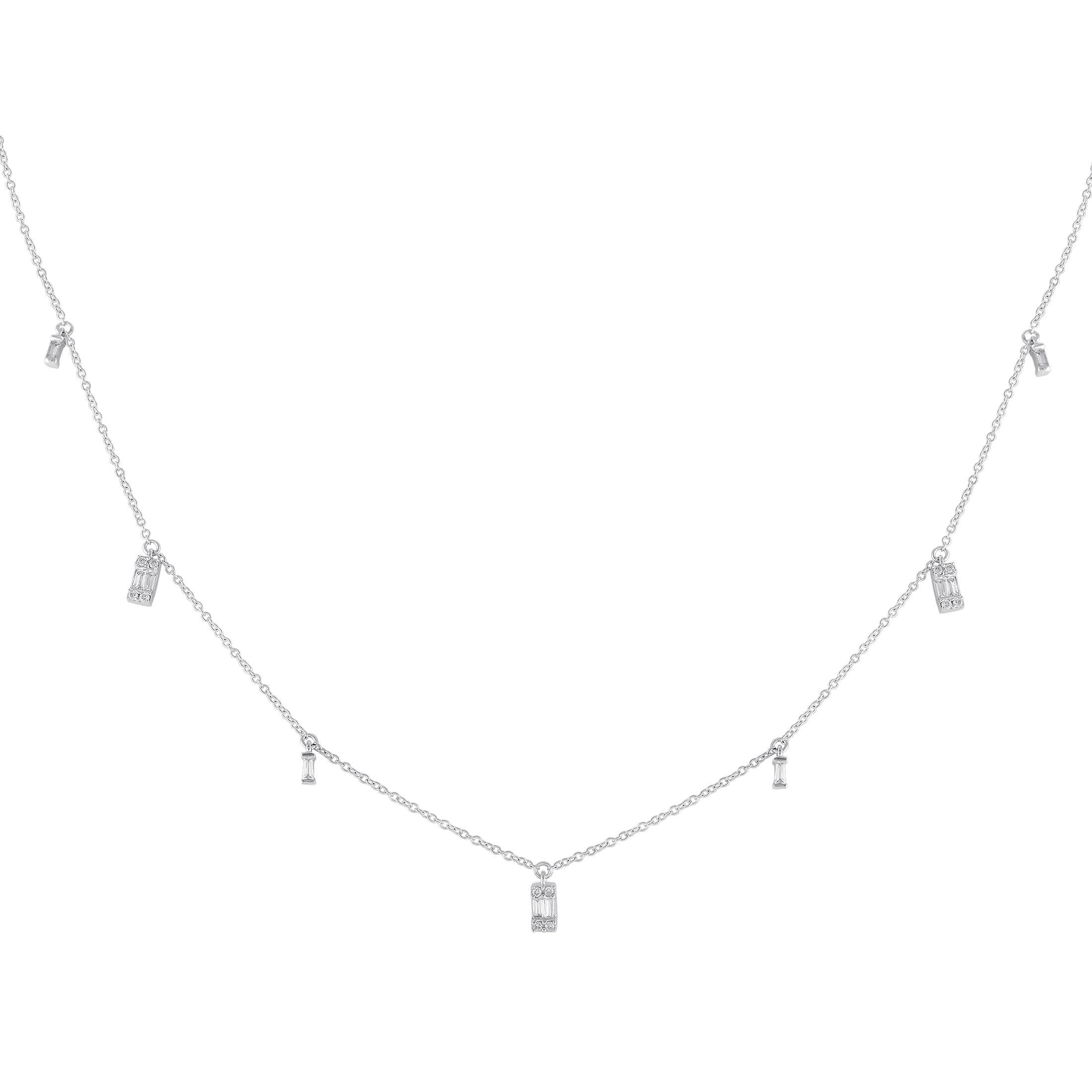 14K White Gold 0.25ct Diamond Station Necklace In New Condition For Sale In Southampton, PA