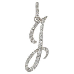 14K White Gold 0.26 CT Natural Diamond Cursive Script Initial J Letter Pendant