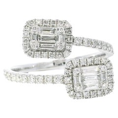 14k White Gold 0.28ct Baguette Cut and 0.45ct Round Diamond in a Toi et Moi Ring