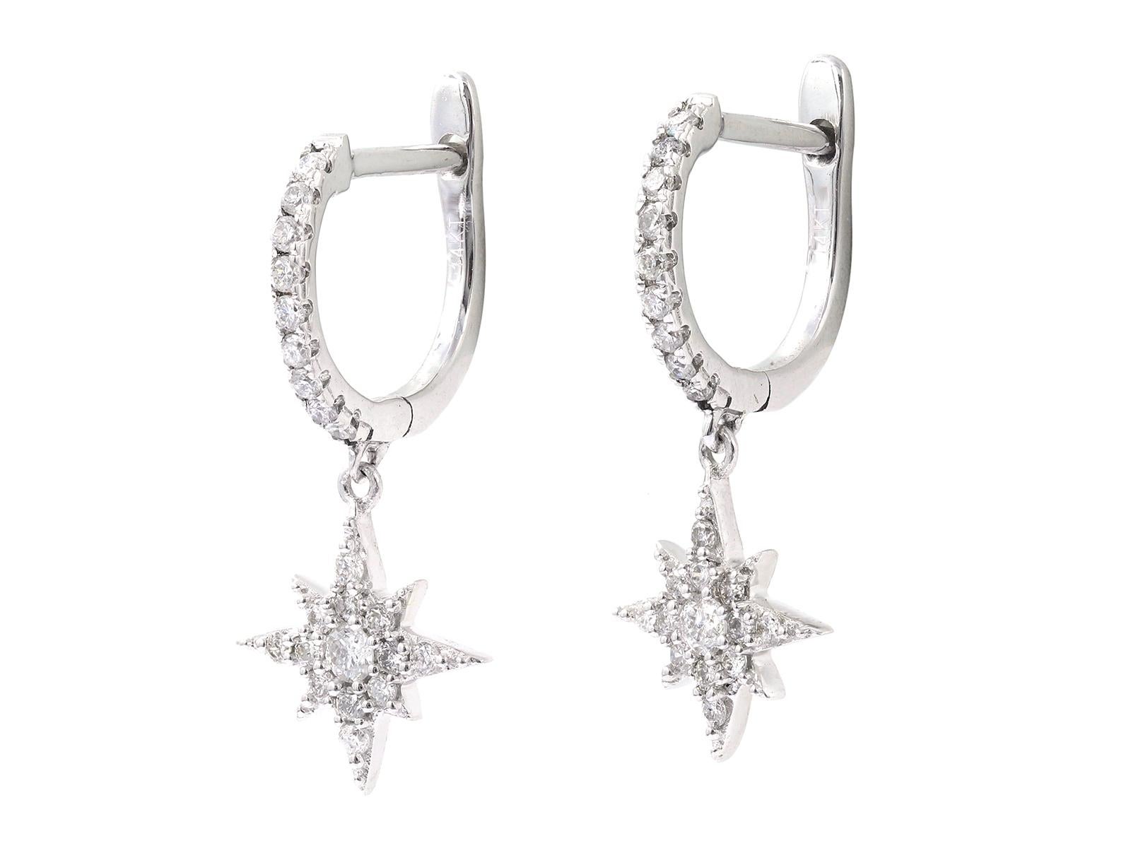 Contemporaneo Oro bianco 14K 0,29 Ct. Orecchini a goccia con diamante Pave Starburst in vendita