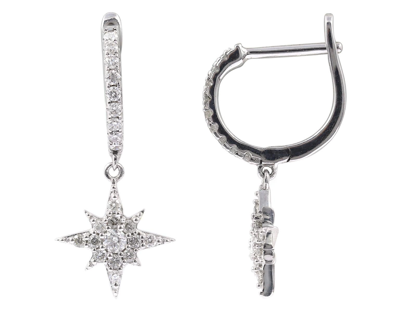 Taglio brillante Oro bianco 14K 0,29 Ct. Orecchini a goccia con diamante Pave Starburst in vendita