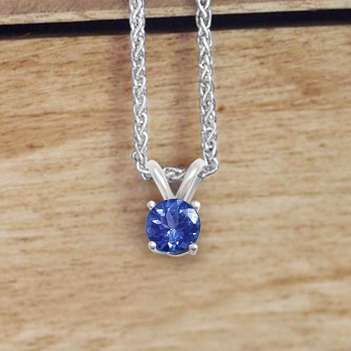 Round Cut 14K White Gold 0.29cts Tanzanite Pendant, Style# P4RD100 Std./1 For Sale