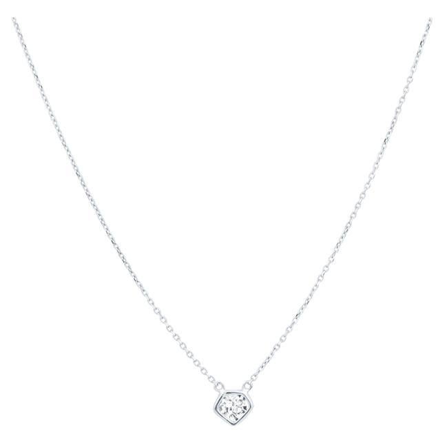 14k White Gold 0.3 Carat Modified Step Cut Shield Natural Diamond Necklace  For Sale