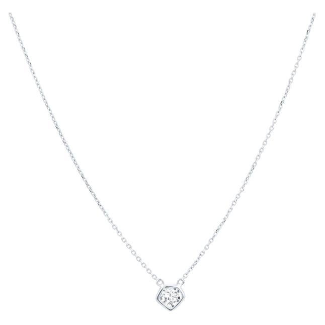 14k White Gold 0.3 Carat Modified Step Cut Shield Natural Diamond Necklace 