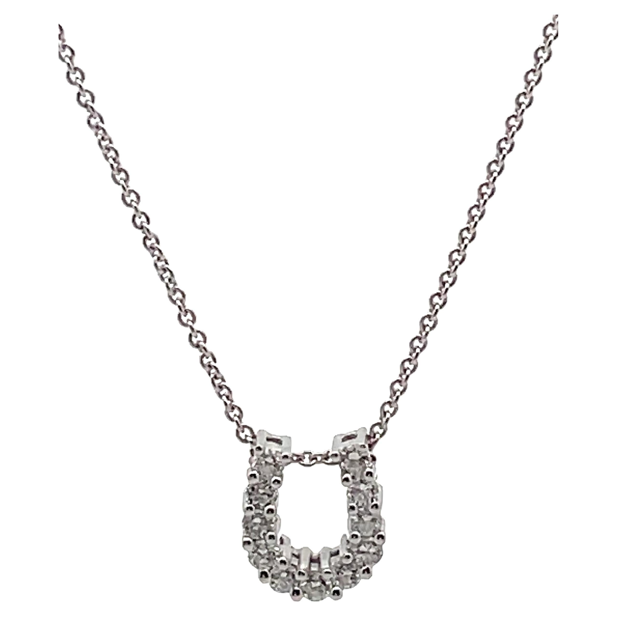 14K White Gold 0.30 Carat Diamond Horseshoe Pendant Necklace