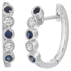 Orecchini a cerchio in oro bianco 14K con zaffiri blu da 0,30 CT e diamanti da 0,16 CT