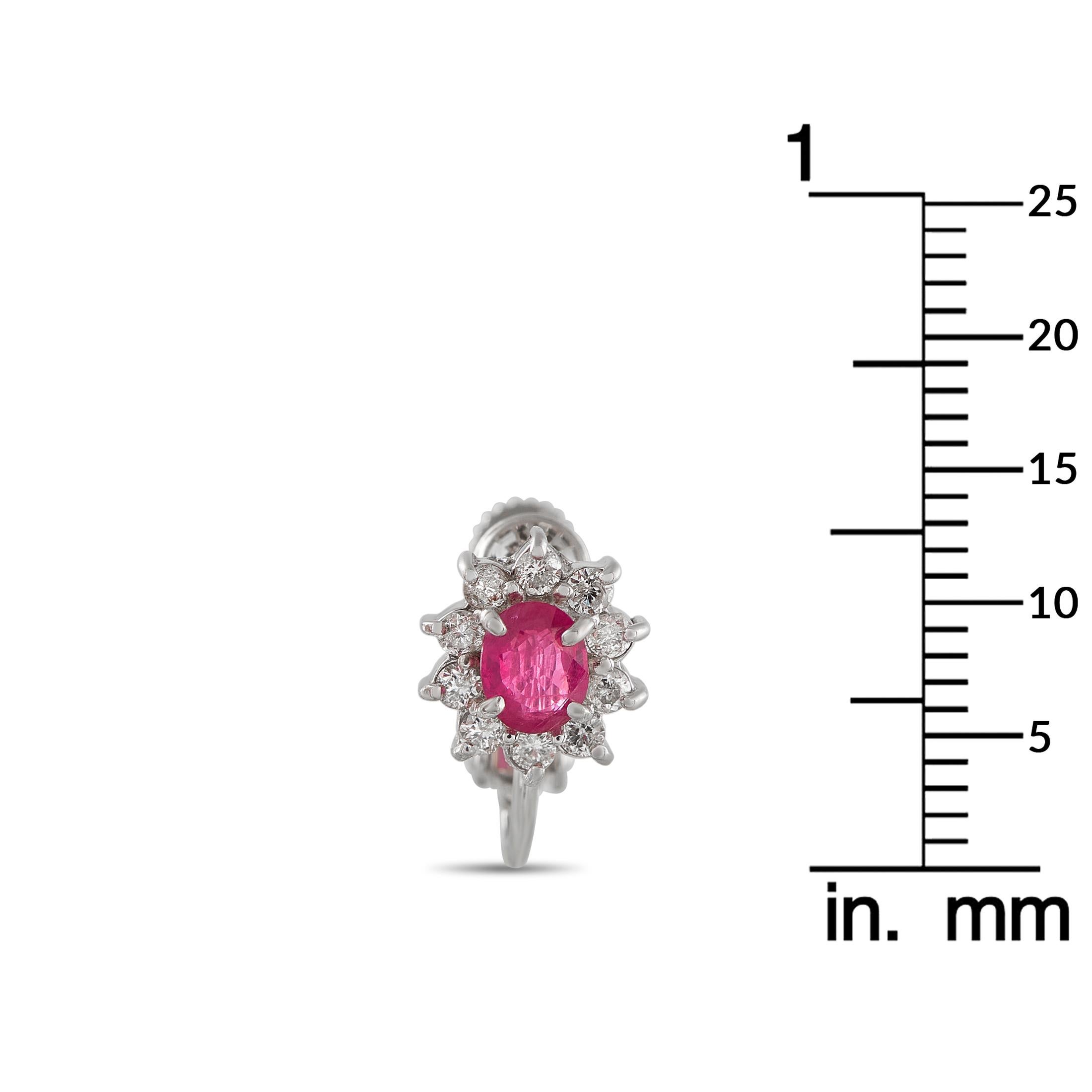14K Weißgold 0,30ct Diamant und Rubin Ohrringe (Rundschliff)